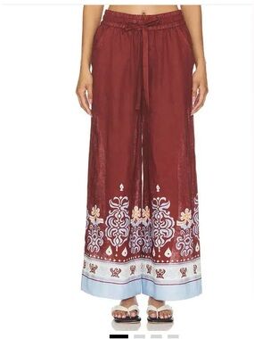 A.L.C. Womens Emmett 100% Linen Wide Leg in Syrah & Sky Blue Pants. Size XL